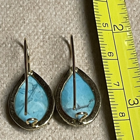 14 karat gold, sleeping beauty, raw turquoise earrings - Picture 5 of 7